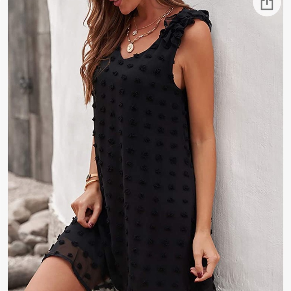 V-Neck Sleeveless Ruffle Chiffon Swiss Dot Shift Dress